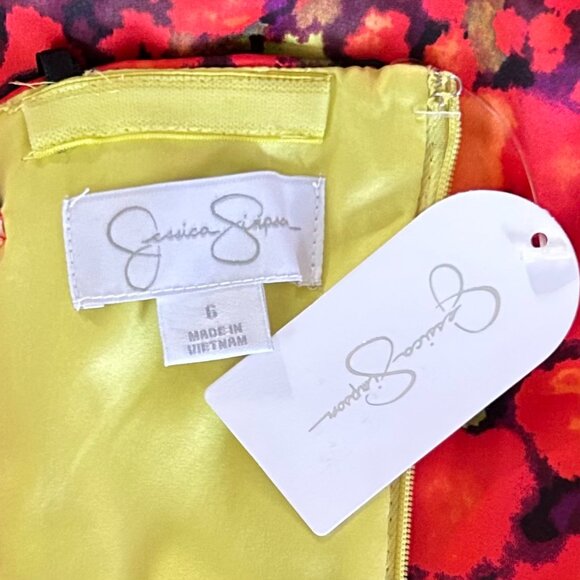 NWT Jessica Simpson Floral Fall Maxi Dress Red Black 6 Designer Statement - Picture 9 of 12